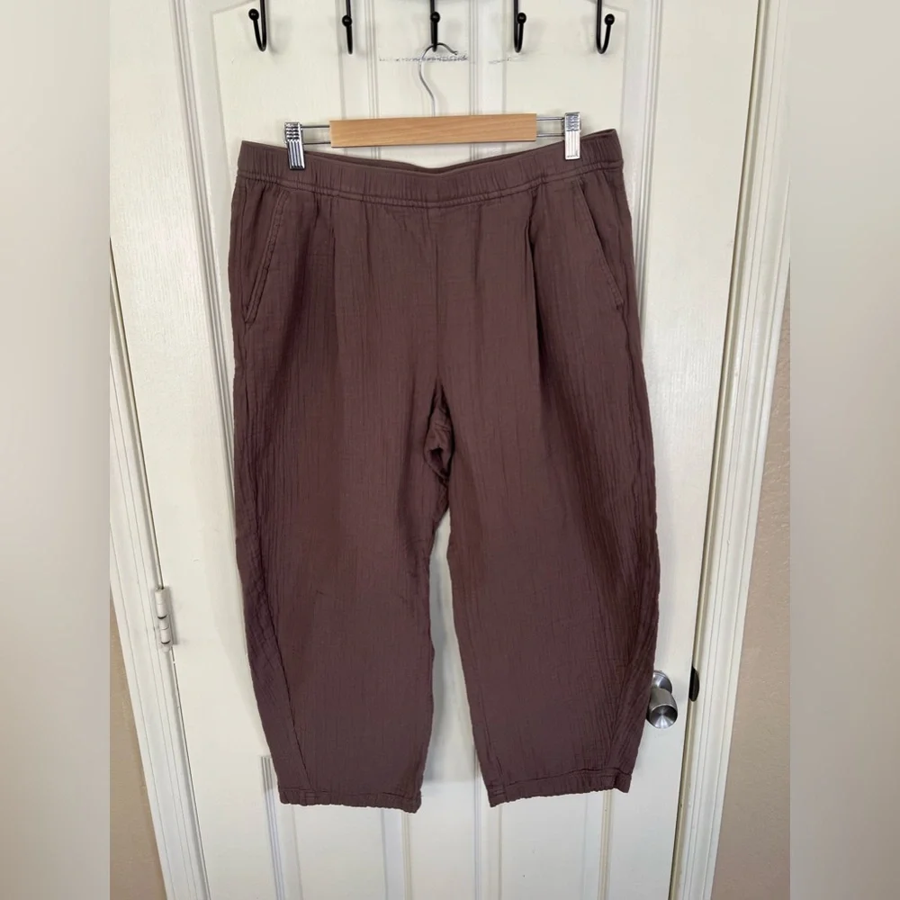 GAP Easy Gauze Barrel Pants Brown High Rise Elastic Waist L - Picture 5 of 10